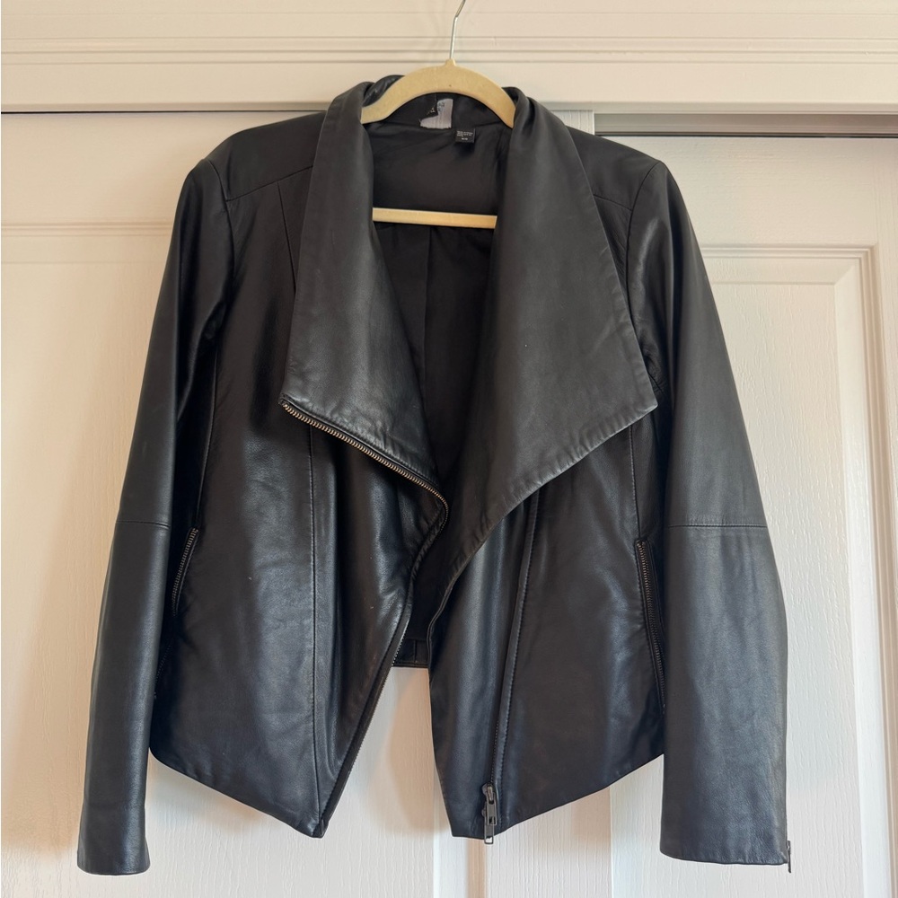 Eileen Fisher Project 100% Lamb Leather Black Jacket M